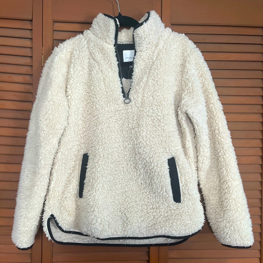 Thread & Supply Sherpa sweater size XS 
Ivory with black trim